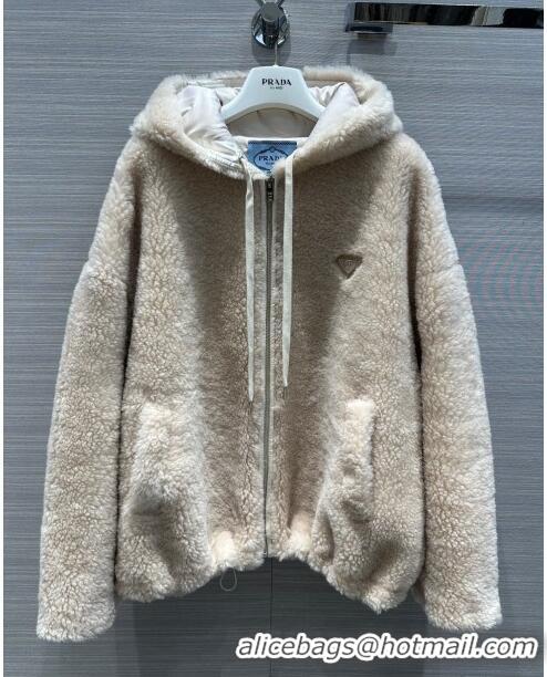 Buy Discount Prada Shearling Fur Coat P112902 Beige 2023