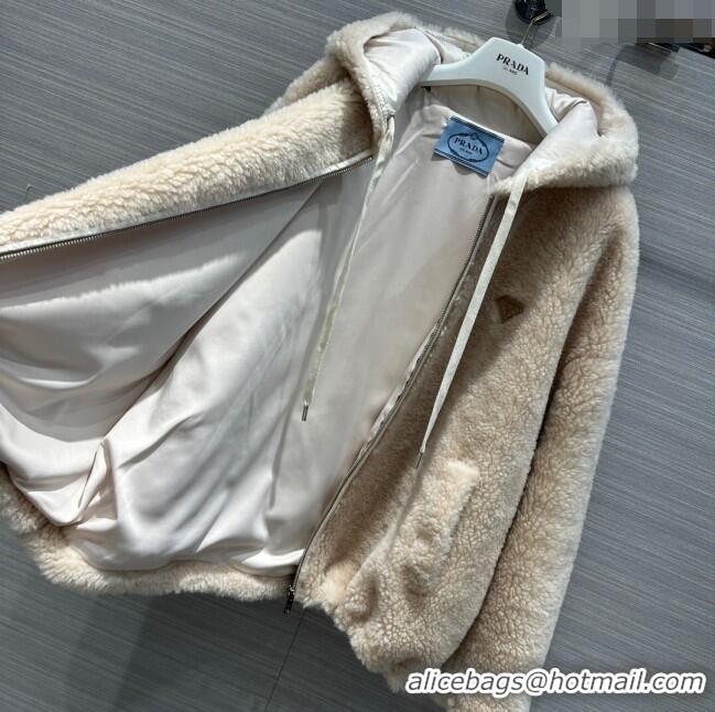 Buy Discount Prada Shearling Fur Coat P112902 Beige 2023