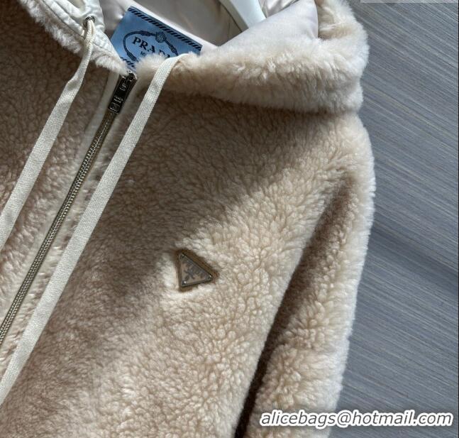 Buy Discount Prada Shearling Fur Coat P112902 Beige 2023