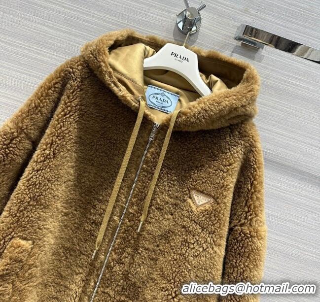 Top Quality Prada Shearling Fur Coat P112903 Brown 2023