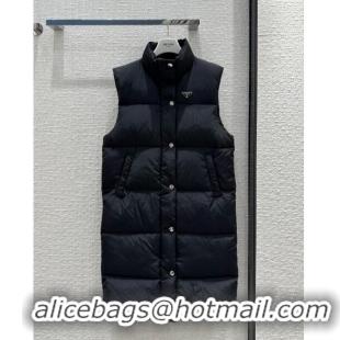 Big Discount Prada Long Down Vest P112907 Black 2023