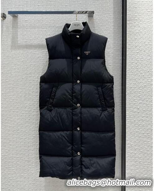 Big Discount Prada Long Down Vest P112907 Black 2023