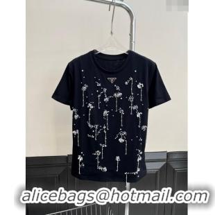 Famous Brand Prada T-shirt with Crystal P112923 Black 2023