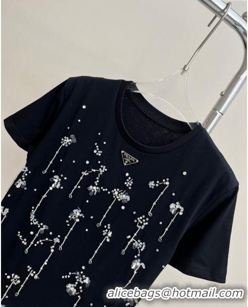 Famous Brand Prada T-shirt with Crystal P112923 Black 2023