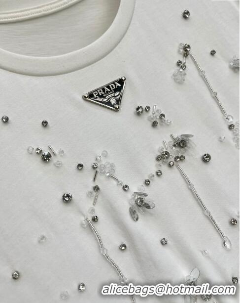 New Fashion Prada T-shirt with Crystal P112924 White 2023