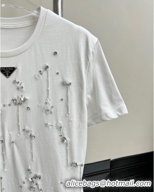 New Fashion Prada T-shirt with Crystal P112924 White 2023