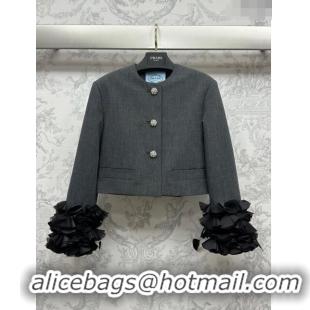 ​Shop Grade Prada Embroidered Jacket P112928 Grey 2023