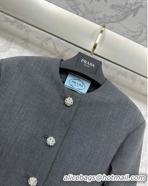 ​Shop Grade Prada Embroidered Jacket P112928 Grey 2023