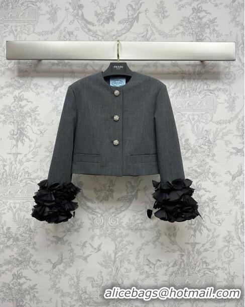 ​Shop Grade Prada Embroidered Jacket P112928 Grey 2023