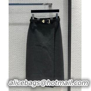 Free Shipping Prada Skirt with Belt P112935 Grey 2023