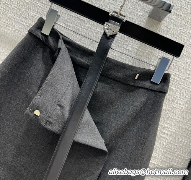 Free Shipping Prada Skirt with Belt P112935 Grey 2023