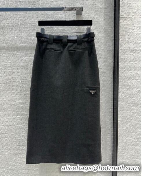 Free Shipping Prada Skirt with Belt P112935 Grey 2023