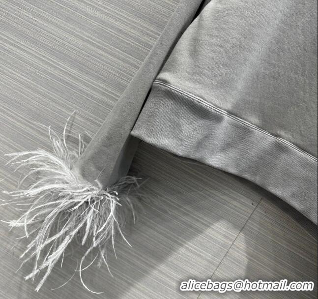 Promotional Prada Crew-neck Sweatshirt and Pants with Feather Trim P112936 Grey 2023