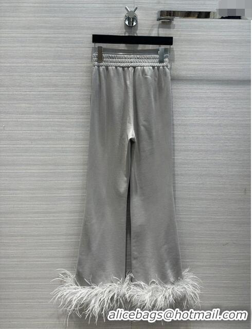 Promotional Prada Crew-neck Sweatshirt and Pants with Feather Trim P112936 Grey 2023