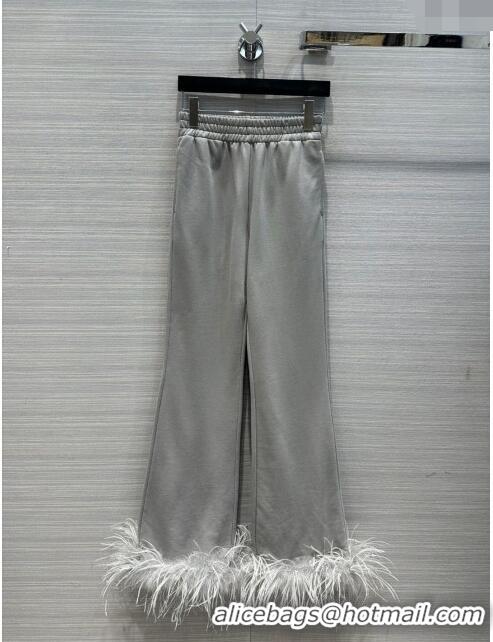 Promotional Prada Crew-neck Sweatshirt and Pants with Feather Trim P112936 Grey 2023