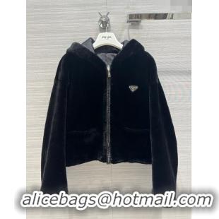 Buy Best Prada Reversible Shearling Fur and Nylon Jacket P112938 Black 2023