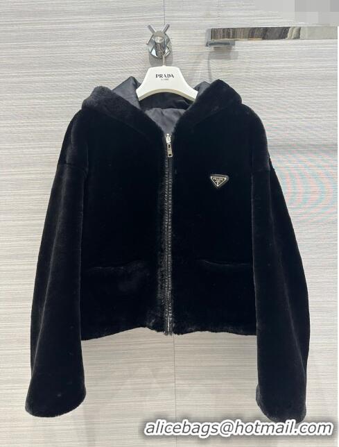 Buy Best Prada Reversible Shearling Fur and Nylon Jacket P112938 Black 2023