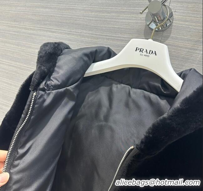 Buy Best Prada Reversible Shearling Fur and Nylon Jacket P112938 Black 2023