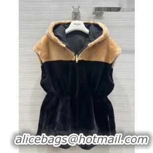 Top Grade Prada Montone Reversible Shearling Fur and Nylon Vest P112940 Black 2023