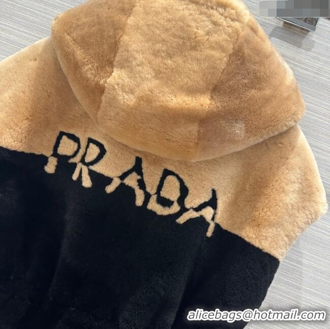 Top Grade Prada Montone Reversible Shearling Fur and Nylon Vest P112940 Black 2023