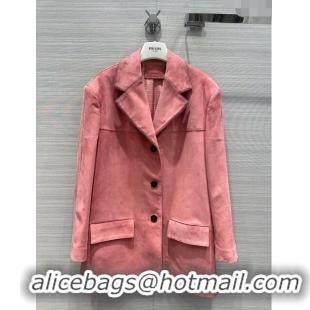 Well Crafted Prada Sheepskin Suede Leather Jacket P122538 Pink 2023