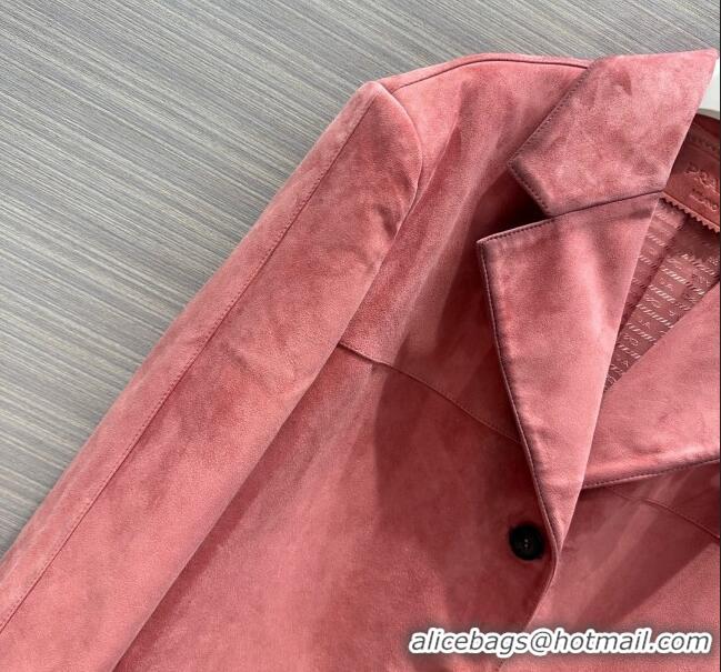 Well Crafted Prada Sheepskin Suede Leather Jacket P122538 Pink 2023