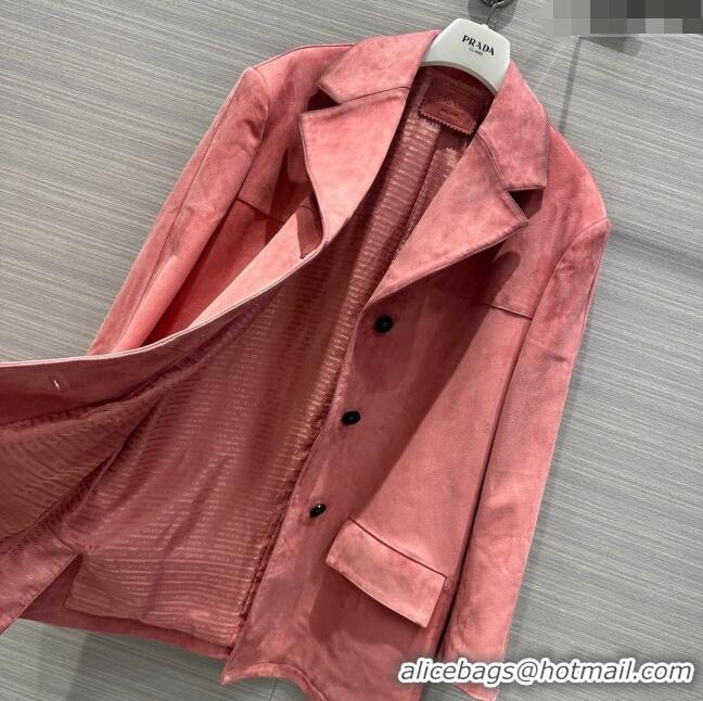 Well Crafted Prada Sheepskin Suede Leather Jacket P122538 Pink 2023