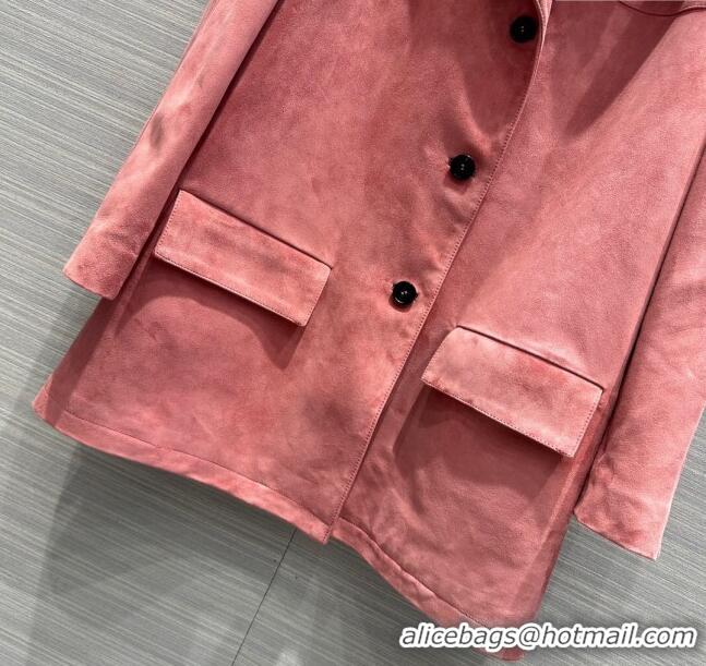 Well Crafted Prada Sheepskin Suede Leather Jacket P122538 Pink 2023