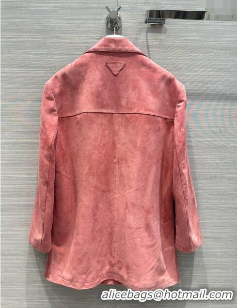 Well Crafted Prada Sheepskin Suede Leather Jacket P122538 Pink 2023