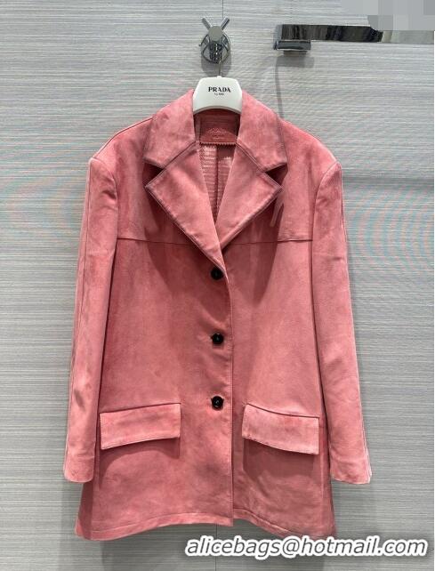 Well Crafted Prada Sheepskin Suede Leather Jacket P122538 Pink 2023