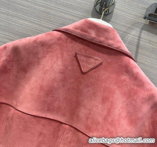 Well Crafted Prada Sheepskin Suede Leather Jacket P122538 Pink 2023