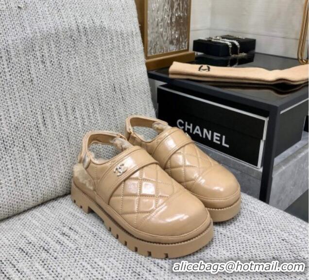 Perfect Chanel Quilted Calfskin and Wool Open Back Loafers Beige 201062