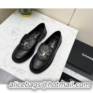 Luxurious Chanel Lambskin Loafers with CC Foldover G45474 Black/Gold 1201067