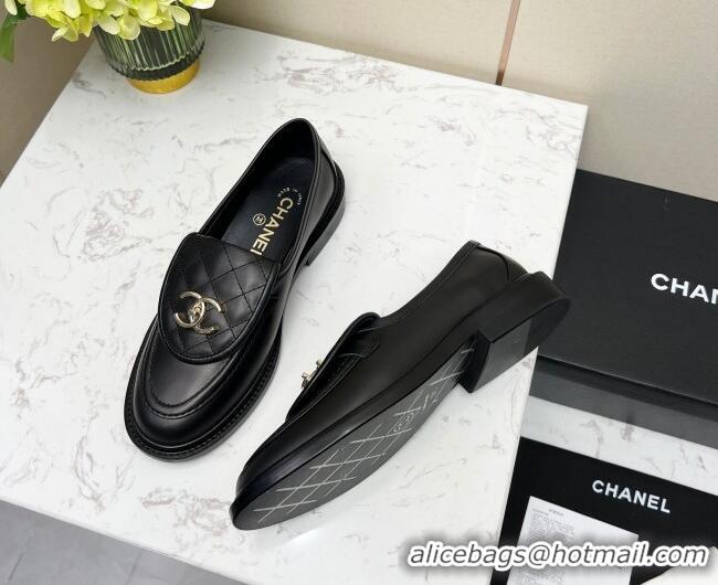 Luxurious Chanel Lambskin Loafers with CC Foldover G45474 Black/Gold 1201067