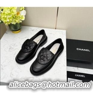 Low Price Chanel Lambskin Loafers with CC Foldover G45474 All Black 1201068