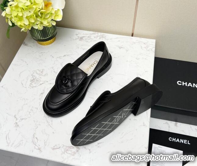 Low Price Chanel Lambskin Loafers with CC Foldover G45474 All Black 1201068