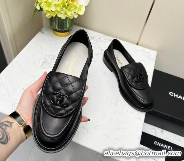 Low Price Chanel Lambskin Loafers with CC Foldover G45474 All Black 1201068