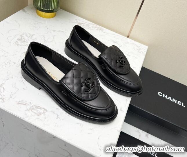 Low Price Chanel Lambskin Loafers with CC Foldover G45474 All Black 1201068