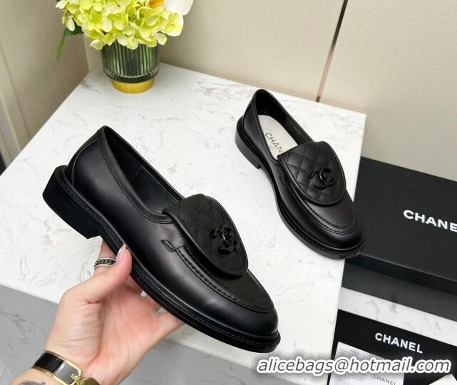 Low Price Chanel Lambskin Loafers with CC Foldover G45474 All Black 1201068