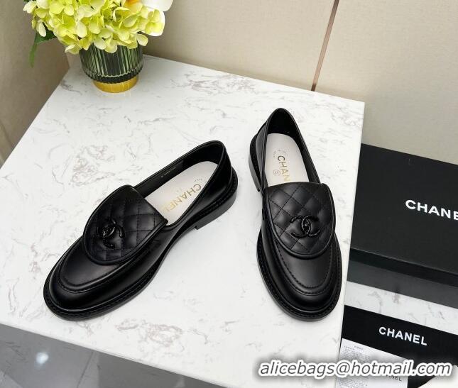 Low Price Chanel Lambskin Loafers with CC Foldover G45474 All Black 1201068