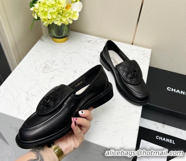 Low Price Chanel Lambskin Loafers with CC Foldover G45474 All Black 1201068