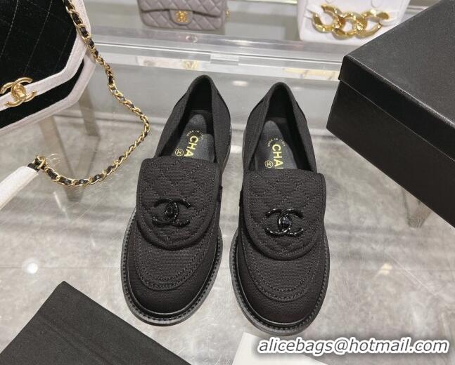 Top Design Chanel Canvas Loafers with CC Foldover G45474 Black 1201069