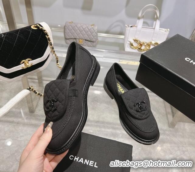 Top Design Chanel Canvas Loafers with CC Foldover G45474 Black 1201069