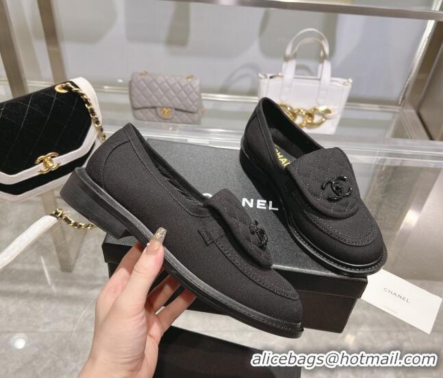 Top Design Chanel Canvas Loafers with CC Foldover G45474 Black 1201069