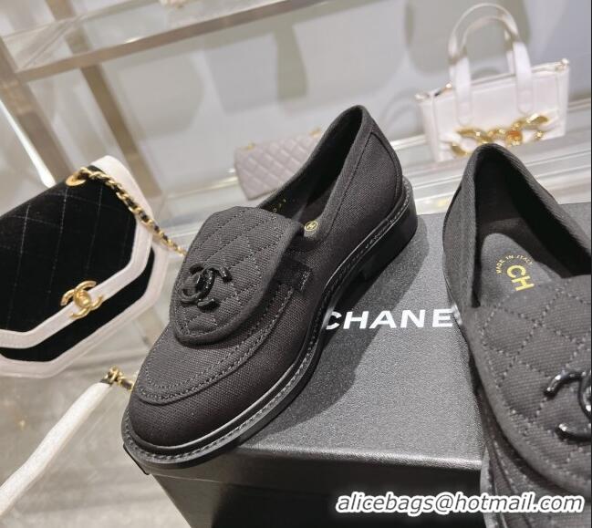 Top Design Chanel Canvas Loafers with CC Foldover G45474 Black 1201069