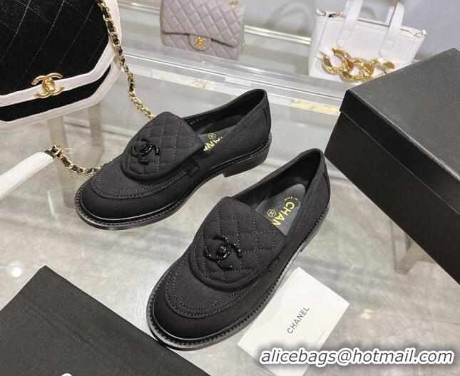 Top Design Chanel Canvas Loafers with CC Foldover G45474 Black 1201069