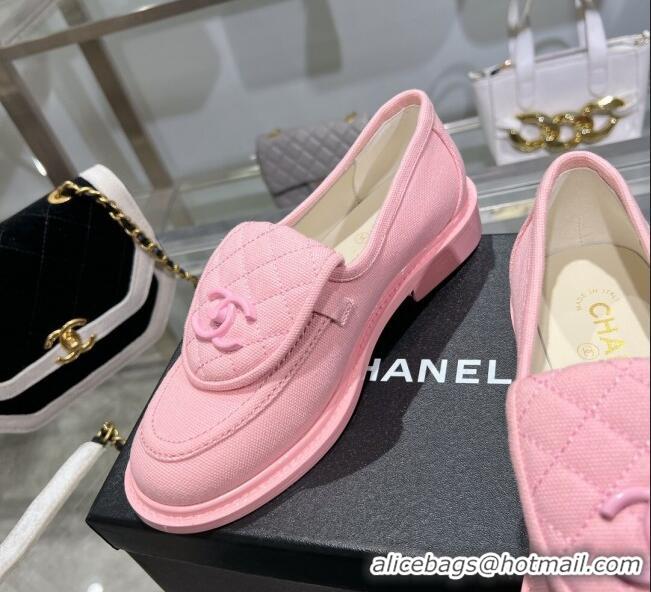 Low Cost Chanel Canvas Loafers with CC Foldover G45474 Light Pink 201070