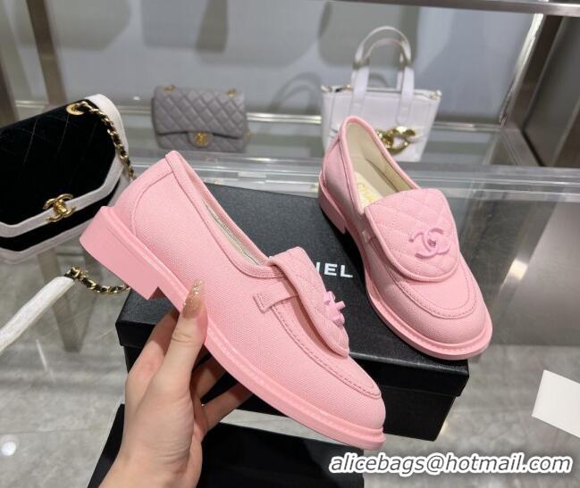 Low Cost Chanel Canvas Loafers with CC Foldover G45474 Light Pink 201070