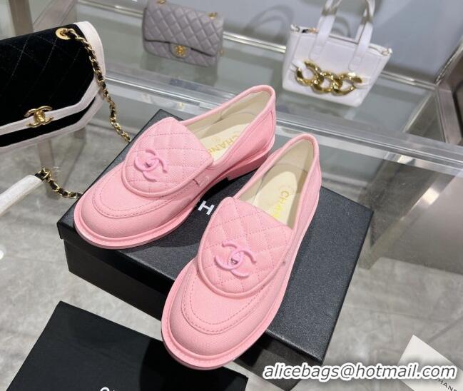 Low Cost Chanel Canvas Loafers with CC Foldover G45474 Light Pink 201070