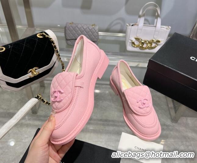 Low Cost Chanel Canvas Loafers with CC Foldover G45474 Light Pink 201070